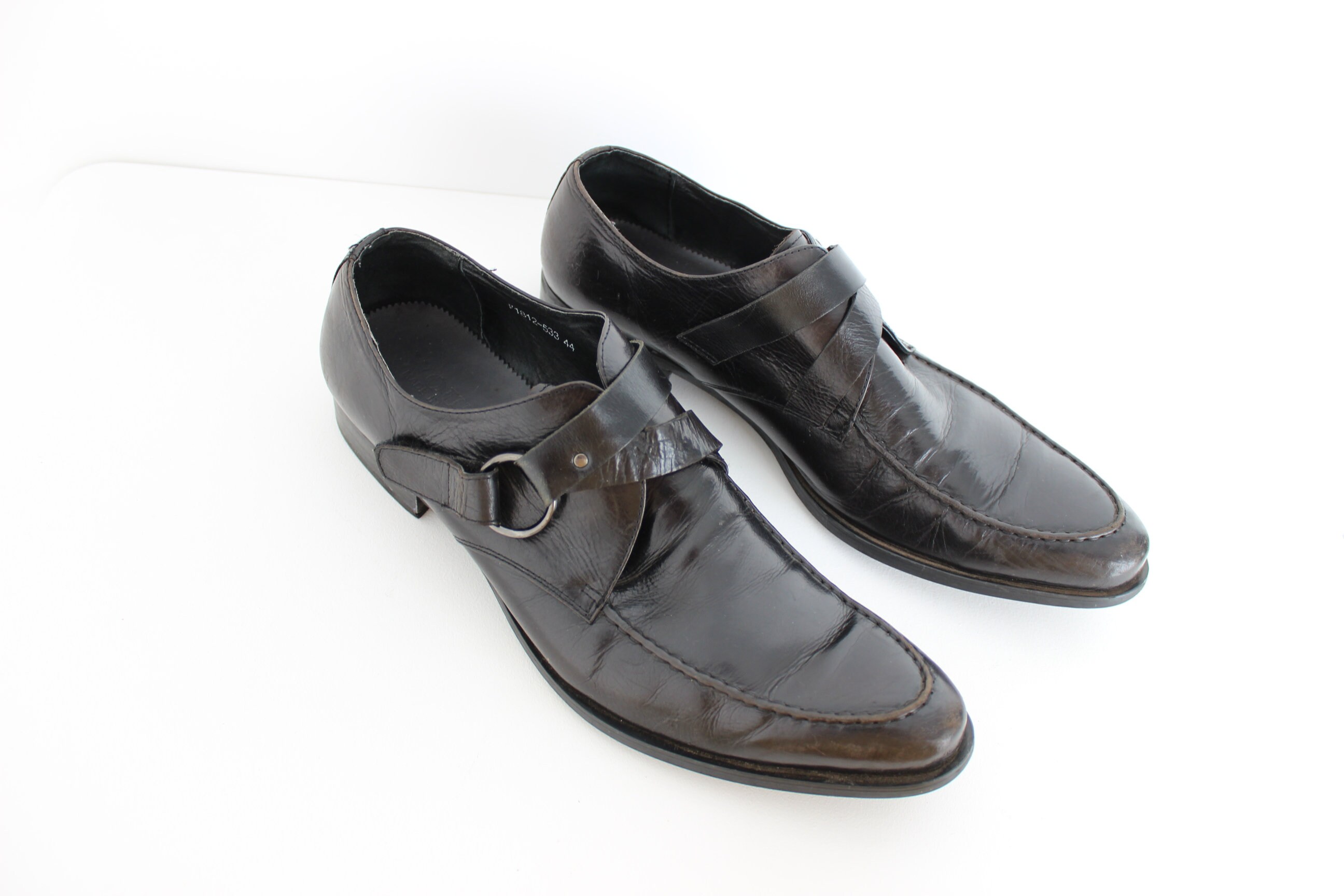 mens black leather pointed winklepicker shoes