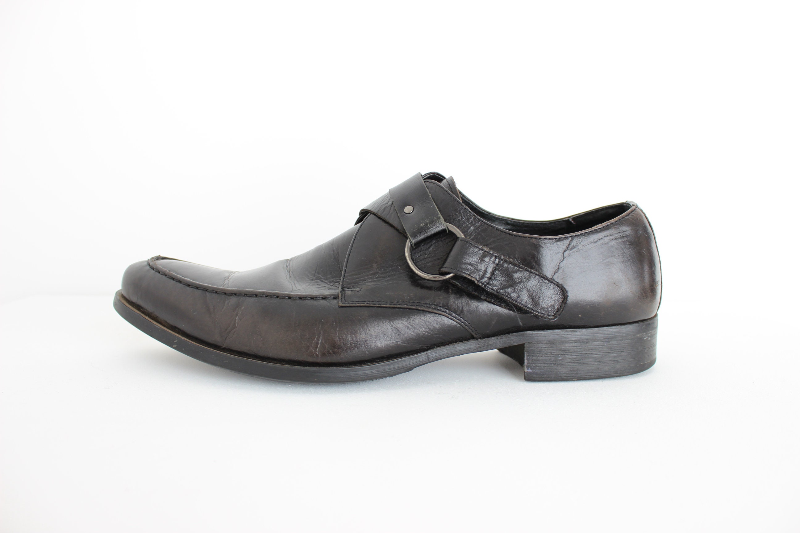 mens black leather pointed winklepicker shoes