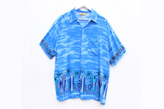 90s HAWAIIAN Surf Board Printed Rayon Gauze Loud … - image 1