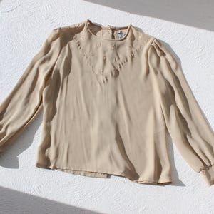 80s Crepe Georgette Embroidered Collar Blouse by Early Sportsgirl