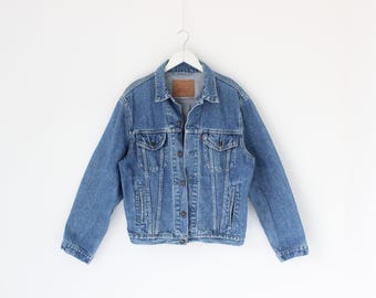 Vintage 80s Levi's 591 Denim Jacket Buffalo Check Flannel Lined