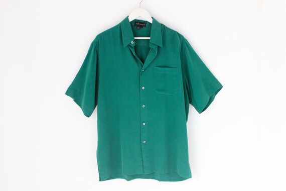 80s PURE SILK Deep Green Boxy Short Sleeved Button up Slouchy