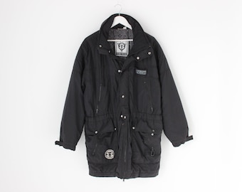 90-tals "Ocean Pacific Tech" japanskt märke taktiskt svart nylonpufferjacka med överdimensionerad lös lång anorak och huva för män/unisex