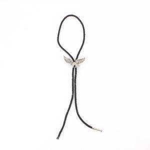 80s Vintage Western Black Rope Bolo Tie w/ Silver Metal Eagle