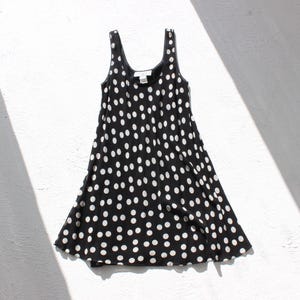 80s &#39;Le Chateau&#39; Polka Dot Georgette Flirty Scoop Neck Sleeveless Mini Dress