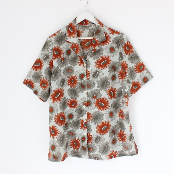 Epic 80s Flower Print Wearable Art Short Sleeve Vintage Mens Crepe Boxy Button Up / Open Collar Shirt