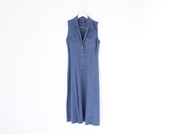 90s JAG Tencel Denim Navy Blue Button Front Vest Dress - Etsy New Zealand