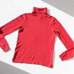 Y2K Coral Red Cotton Knit Turtleneck Stretch Fitted Sweater Top
