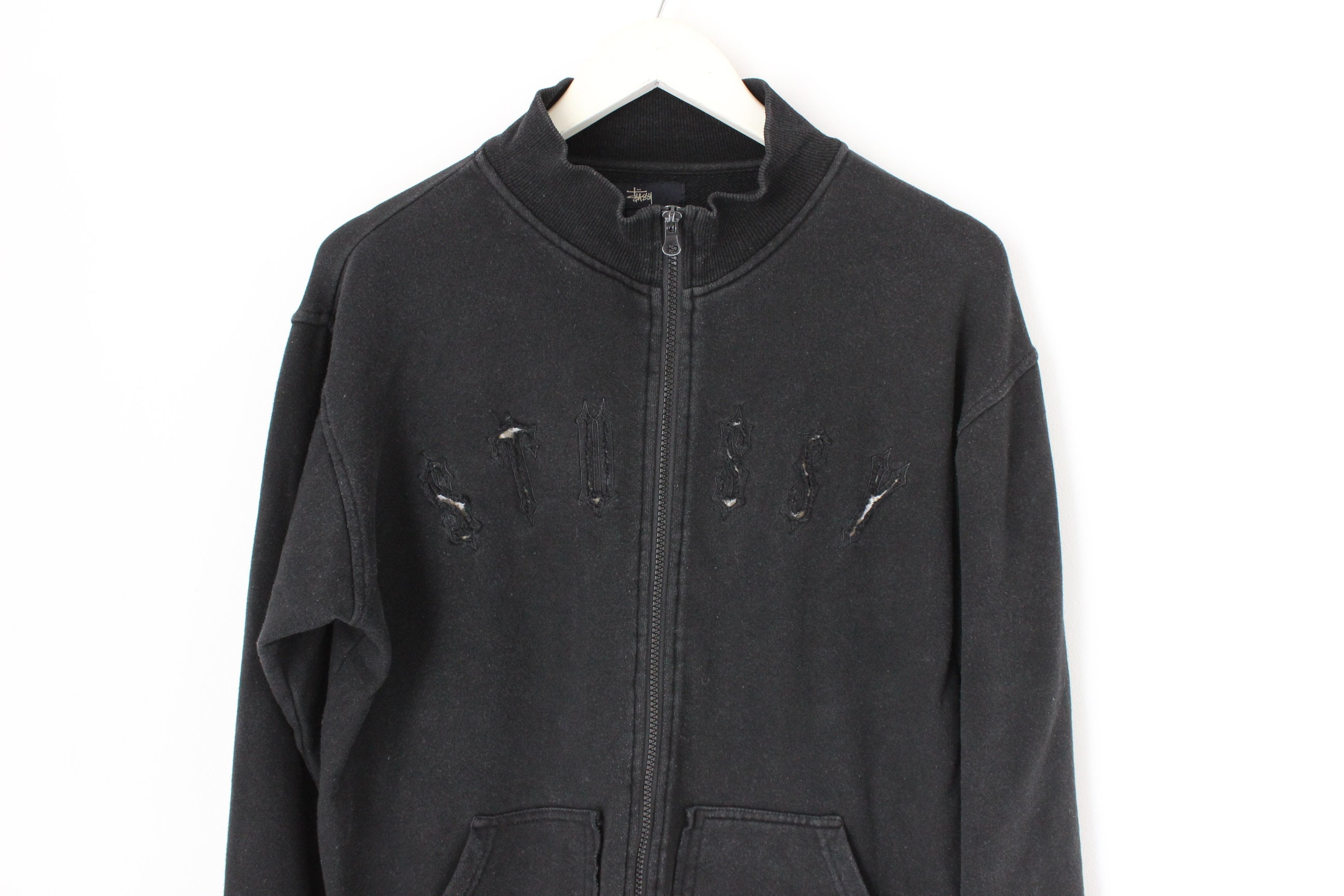 Y2K Stussy Cotton Fleece Skater / Grunge Fitted Zip Front