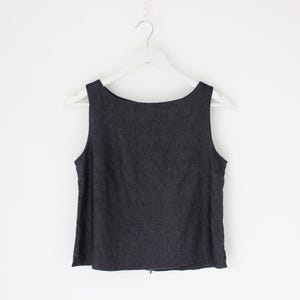90s Midnight Blue Dark Denim High Bateau Neck Tank Top
