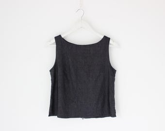 90s Midnight Blue Dark Denim High Bateau Neck Tank Top