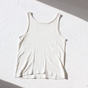 Vintage 90s White Ribbed Cotton  Minimal Singlet / Tank Top