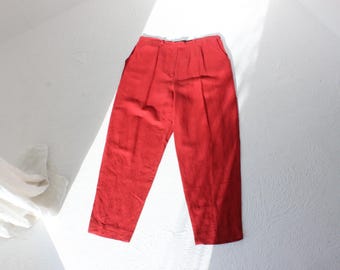 90s Coral Red LINEN Relaxed, Loose Womens Summer Trousers