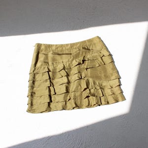2000s Olive Silk Layered Tiered Ruffle Mini Skirt