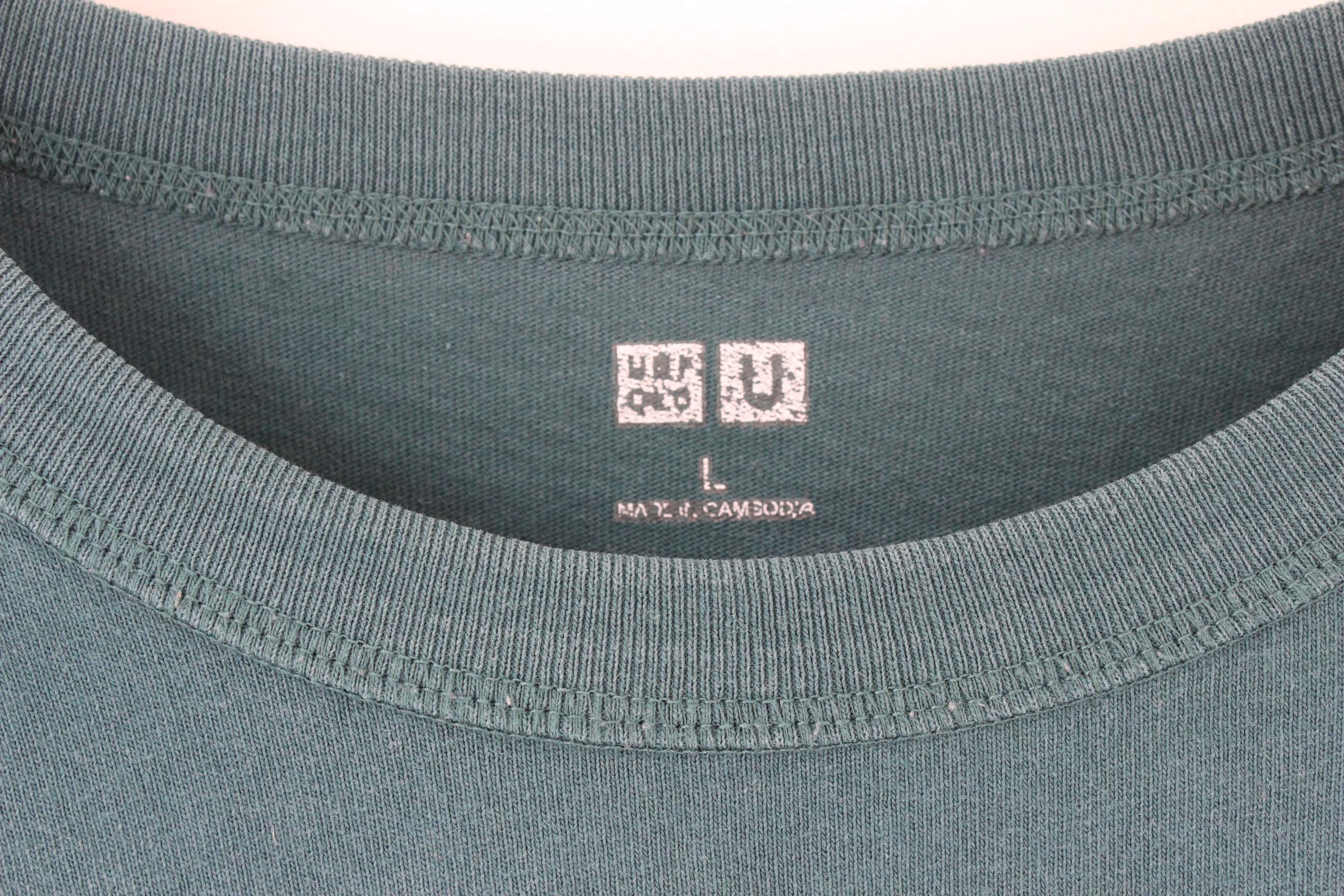 Old Uniqlo Forest Green Boxy Thick Cotton Vintage Plain T Shirt 