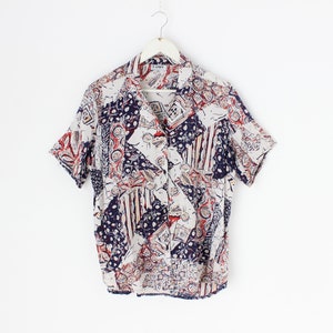 80s Abstract Print Short Sleeve Boxy Button Up Vintage Gauze Shirt