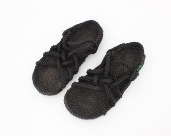 Lagoa Womens Woven Black Rope Sole Fisherman Sandals ~ Euro 39