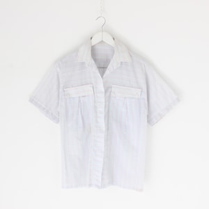 70s Pastel Striped Boxy Gauze Short Sleeve Button Up Open Collar Minimal Vintage Mens Shirt