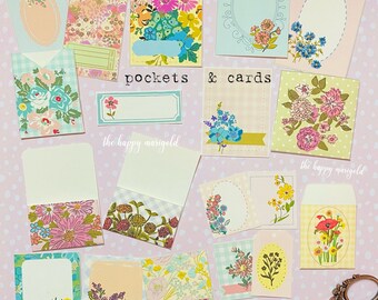 Digital-Mini Floral Journal Pockets & Card set