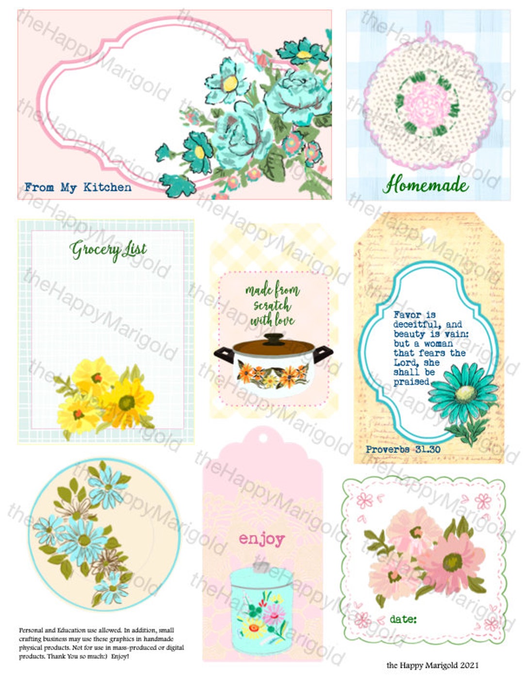 Kitchen Tags Digital-vintage Kitchen Tag Kit - Etsy