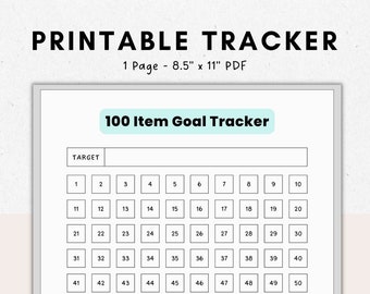 100 Item Goal Tracker Printable PDF // 100 Day Challenge, 100 Habit Challenge, 100 Book Challenge, Hundred Day Project