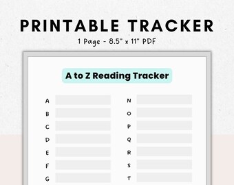 A to Z Reading Tracker Printable PDF, Reading Challenge, Tracking Sheet, Reading Log, Bibliophile