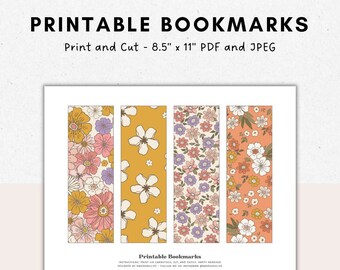 Marcadores imprimibles florales, Marcadores de patrón de flores, Marcadores coloridos, Imprima sus propios marcadores, Marcadores de bricolaje, Descarga digital