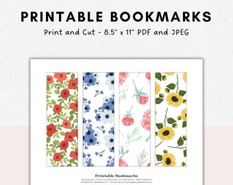 Marcapáginas florales imprimibles, Marcapáginas con estampado de flores, Marcapáginas coloridos, Imprime tus propios marcapáginas, Marcapáginas DIY, Descarga digital