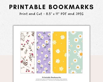 Marcadores imprimibles florales, Marcadores de patrón de flores, Marcadores coloridos, Imprima sus propios marcadores, Marcadores de bricolaje, Descarga digital