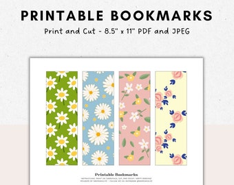 Marcapáginas florales imprimibles, Marcapáginas con estampado de flores, Marcapáginas coloridos, Imprime tus propios marcapáginas, Marcapáginas DIY, Descarga digital