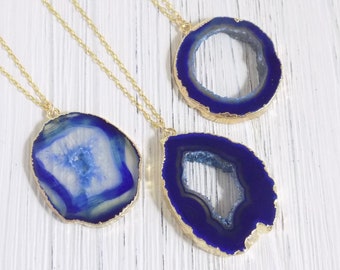 Unique Crystal Necklace Blue Agate Geode on 14K Gold Filled Chain, Teacher Gift For Her, G11-134