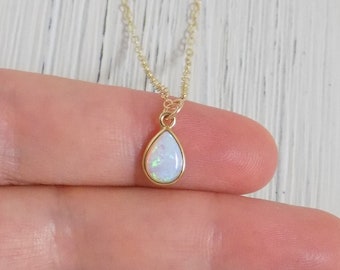 Tiny Opal Necklace Gold, Oval Opal Necklace, Light Blue Opal Necklace, Tiny Layering, October Birthday Gift, L1-02