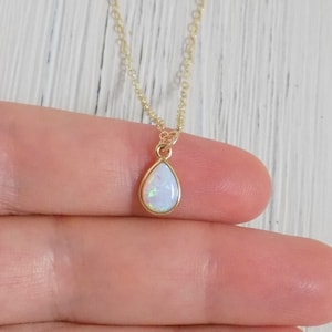 Tiny Opal Necklace Gold, Oval Opal Necklace, Light Blue Opal Necklace, Tiny Layering, October Birthday Gift, L1-02