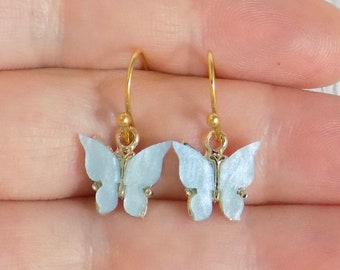 Gold Butterfly Earrings - Minimalist Butterfly - Blue Butterfly Dangle Earring - Unique Gifts Women - L2-17