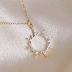 Minimalist Sun Necklace with Cubic Zirconia Stones on 14K Gold Filled Chain, M6-588