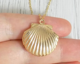 Shell Necklace - Gold Locket Necklace - Large Locket Pendant Necklace - Gold Layering Necklace - 14K Gold Filled Chain - L2-22