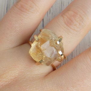 Citrine Ring - Raw Citrine Ring Gold Plated Adjustable Band - Citrine Crystal - Minimalist Rings For Women - G14-161
