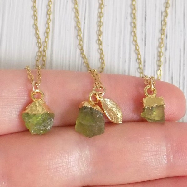 Tiny Peridot Crystal Necklace - Personalized Raw Peridot Necklace - August Birthstone Jewelry -  Boho Gold Layer - Birthday Gift - M6-722