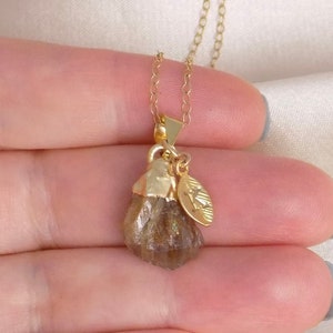 Personalized Citrine Crystal Necklace Gold, Small Raw Citrine Pendant, November Birthstone, Gift For Mom, G14-852