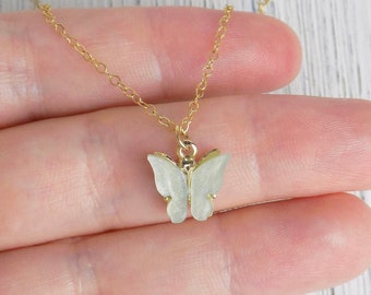 Minimalist Butterfly Charm Necklace on 14K Gold Filled Chain, Unique Valentines Day Gift, M5-378