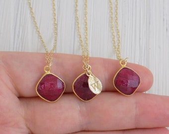 July Birthstone Necklace - Ruby Necklace - Personalized Ruby Necklace - Raw Ruby - Birthday Gift Women - M2-01