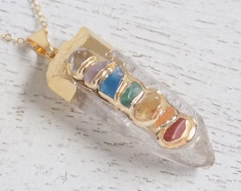 Chakra Necklace, 7 Chakra Necklace, Crystal Necklace, Yoga Necklace, Gold Necklace, Yoga Jewelry, Boho Necklace Long, Boho Jewelry, 10-634