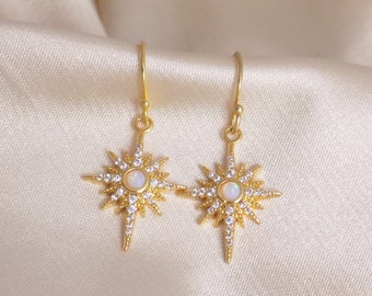 Gifts For Mom, Opal Star Earrings, Gold Opal Earring Drop Dangle, Gift For Best Friend, M7-294