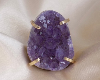 Raw Amethyst Ring - Crystal Ring - Gemstone Ring - Large Stone Ring - Purple Stone Ring - Statement Ring - Birthday Gift - G14-284