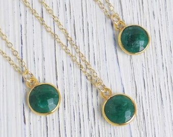 Raw Emerald Necklace - Small Emerald Pendant Necklace - May Birthstone Necklace - May Birthday Gift - M6-13