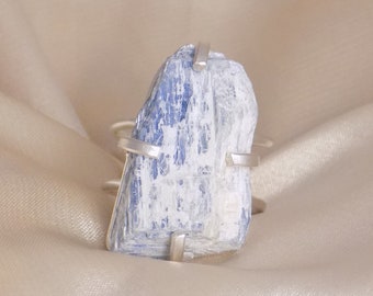 Raw Blue Blue Kyanite Ring Silver - Boho Gemstone Ring Adjustable - Unique Statement - Christmas Gifts - G15-337