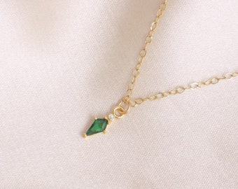 Tiny Emerald Necklace - Unique Zirconia Charm - May Birthstone Necklace - Christmas Gift For Mom - M7-174