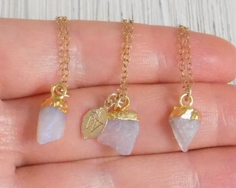 Christmas Gift Women, Raw Moonstone Necklace Gold, Personalized Moonstone Pendant, June Birthstone Jewelry, M5-306