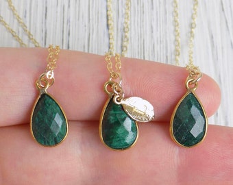 Emerald Necklace, Personalized Emerald Necklace Gold Fill, Raw Emerald, May Birthstone Necklace, Genuine Emerald, May Birthday Gift, M5-612