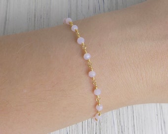 Tiny Rose Quartz Bracelet - Light Pink Bracelet Gold - Dainty Super Thin Bracelet - Simple Bracelet Everyday - Gifts For Her - M5-381